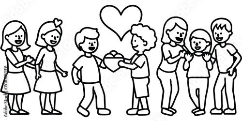 Cartoon people sharing love isolated on white background