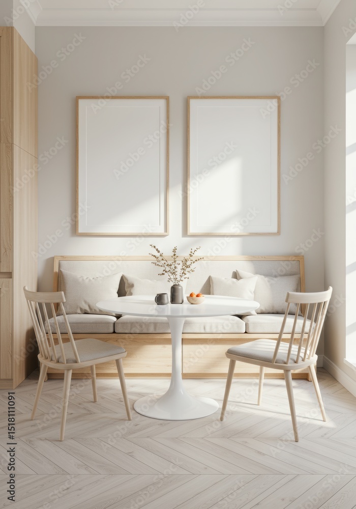 Fototapeta premium Blank Wooden Frame Mockups in a Modern Scandinavian Dining Nook