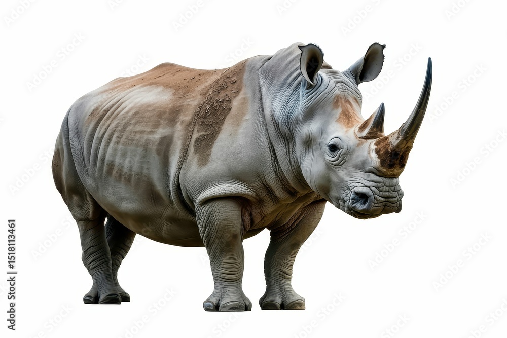 beautiful big adult rhinoceros poses, rare animal isolated, white background beautiful big adult rhinoceros poses, rare animal isolated, white background