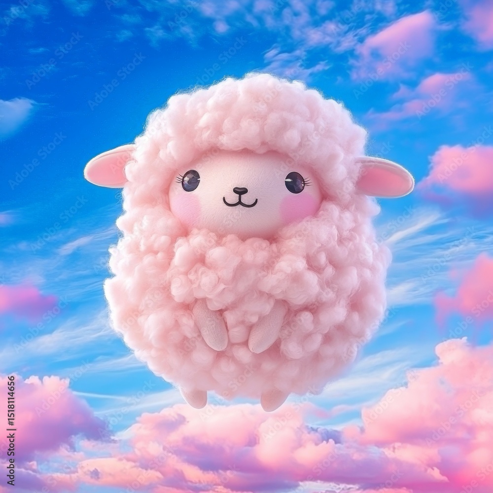 Fluffy Cotton Candy Cloud Figure in a Dreamy Sky Setting Fluffy Cotton Candy Cloud Figure in a Dreamy Sky Setting