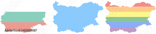Rhombus dots Bulgaria map. Bulgarian dotted pixel map in flag, grey and LGBT pride colors. Vector illustration
