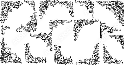 Vintage Ornamental Border and Frame Collection – Decorative Floral & Geometric Elements. Elegant corner embellishment design element
