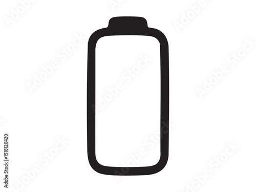Black outline icon of fully empty battery isolated on white background. Concept of energy depletion, power loss, low charge, battery warning, minimal energy level symbol