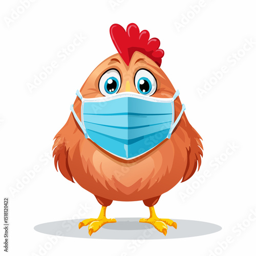 The Masked Hen: An adorable cartoon hen wearing a protective face mask, symbolizing health awareness and caution.