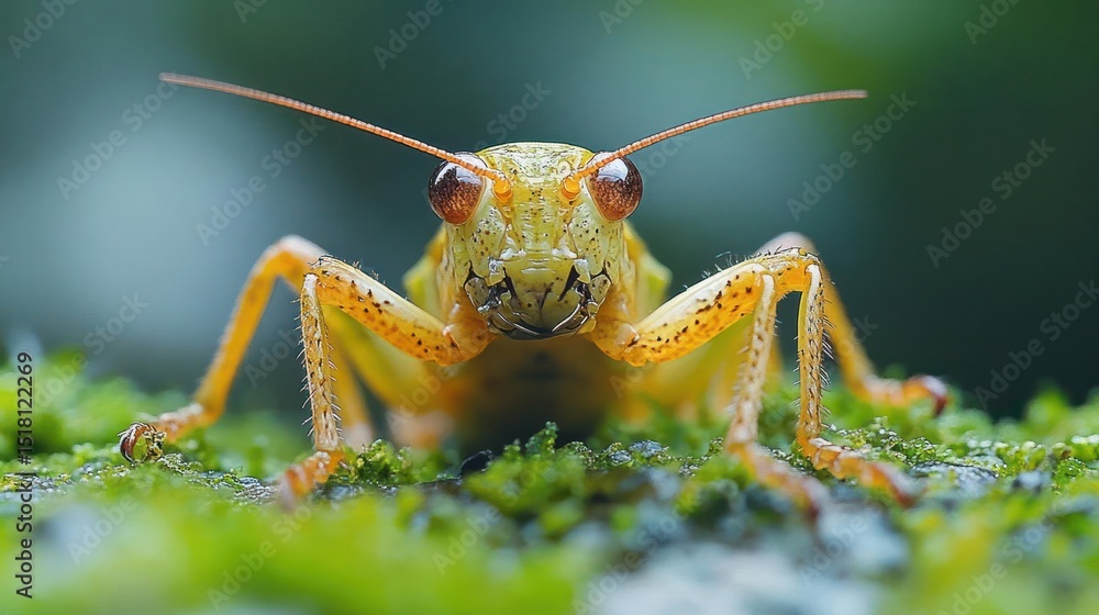 Fototapeta premium green grasshopper on a green leaf