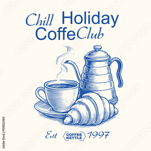 coffee club slogan print. with vintage hand drawn. Retro typography motivational coffee slogan print. coffee cup drawing for graphic tee t shirt or poster sticker - Vector