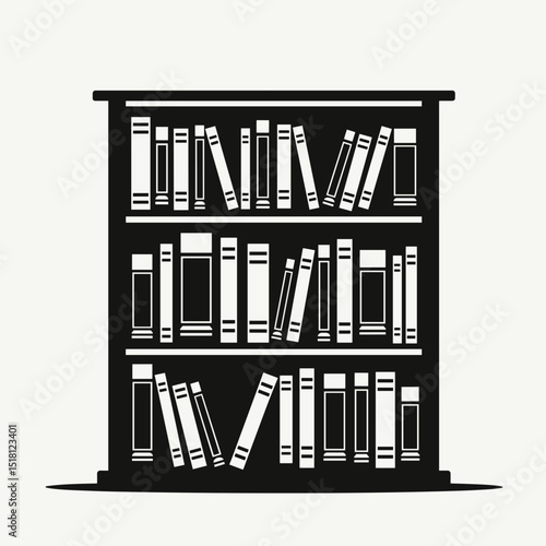 Black bookshelf silhouette with stacked books in various sizes  