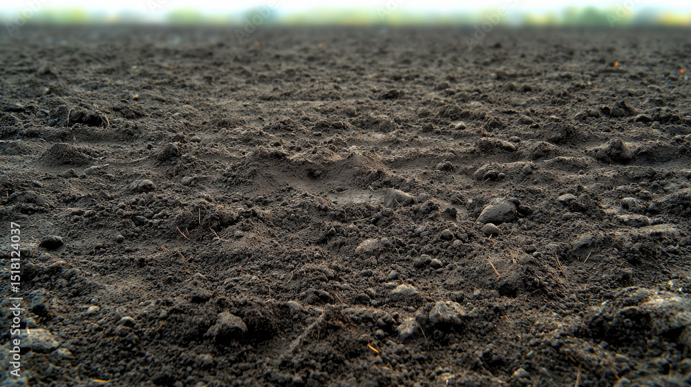 Fototapeta premium Closeup of healthy soil, fertile ground, rich earth texture, natural outdoor environment, agriculture