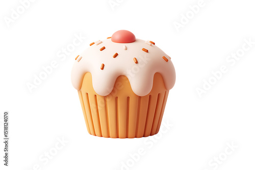 Delightful Creamy Cupcake with Sprinkles and Cherry Topping  isolated on transparent background , cutout	