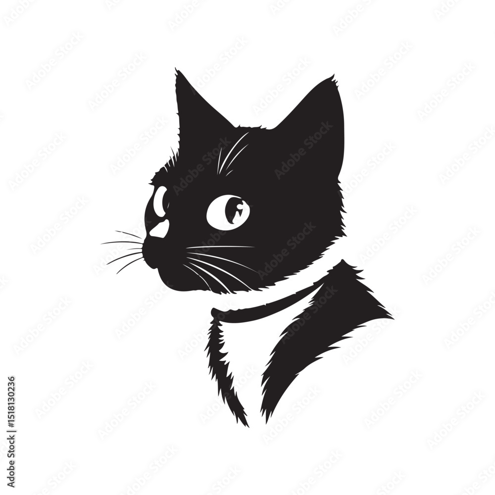 Obraz premium Cat head vector silhouette art illustration, cat icon, on a white background
