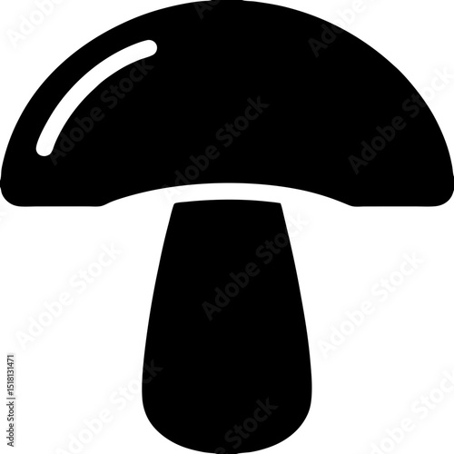 Bold Black Mushroom Icon with a Distinctive White Highlight