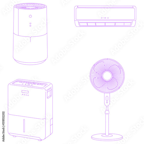 Air Purifying Device Collection lineart illustration
