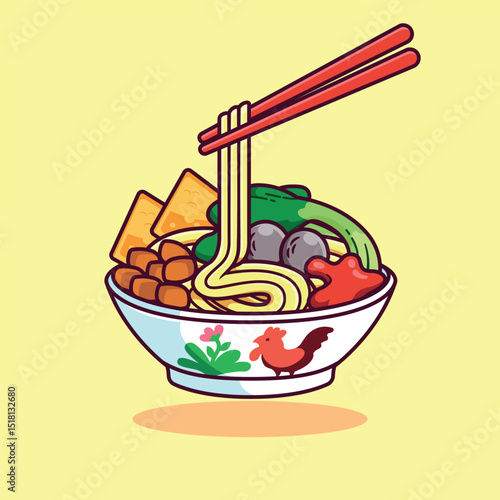 Mie ayam Indonesian chicken noodle food cartoon vector illustration