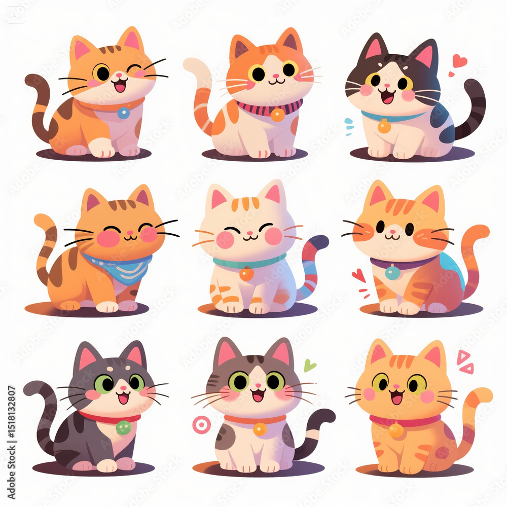 Fototapeta premium Set of cute cartoon cats
