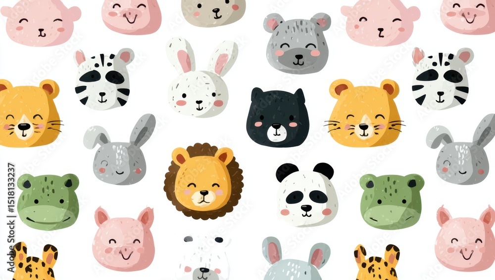 Animal faces pattern cute illustration Animal faces pattern cute illustration