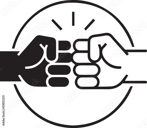 Unity teamwork fist bump black and white icon