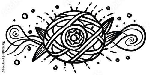 Ball of yarn isolated on white background in doodle style drawing