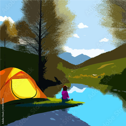 camping in the mountains vector illustration 