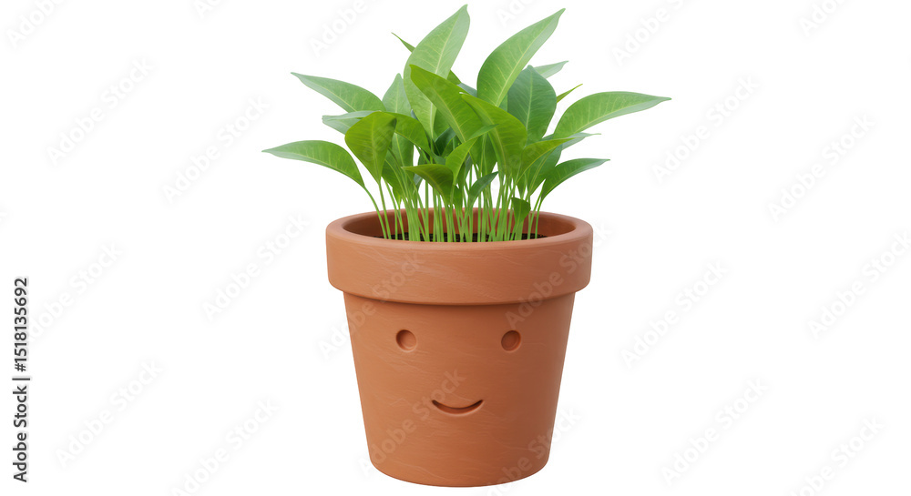 Isolated Potted Plant with Smiley Face Isolated Potted Plant with Smiley Face