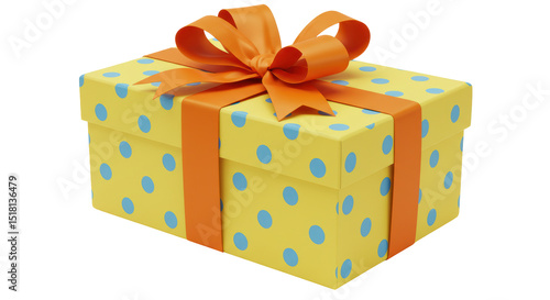 Isolated Yellow Gift Box with Blue Dots