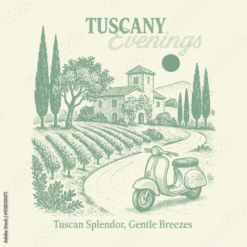 Tuscany vintage grunge effects city print. farmaer market print design.