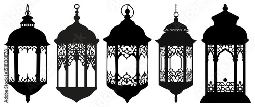 PNG Intricate lantern silhouettes evoke elegance, element set on transparent background