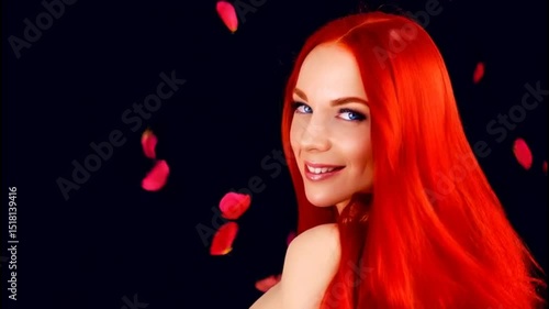 Vibrant redhead woman smiles brightly