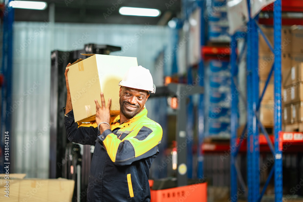 Man placing a package on a shelf in a warehouse. He wears a safety vest and focuses on stocking goods properly. Man placing a package on a shelf in a warehouse. He wears a safety vest and focuses on stocking goods properly.