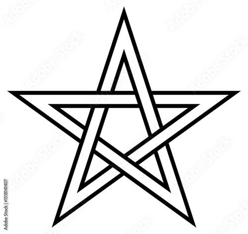 Black-line-Celtic-knot-pentagram-symbol-outline-icon-on-white-background. Clipart image isolated on background.