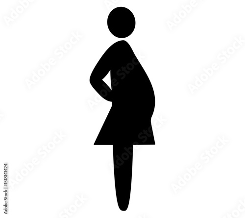 Pregnant woman silhouette icon in black on white background. Clipart image isolated on background.