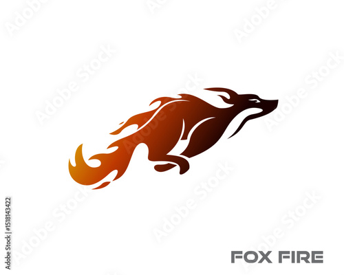 running fox fire jumping art logo design template illustration inspiration