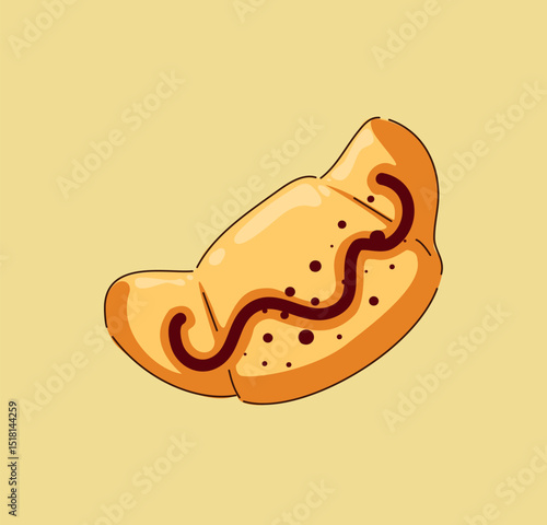 A mouthwatering and visually appealing cartoon pastry adorned with a rich chocolate drizzle