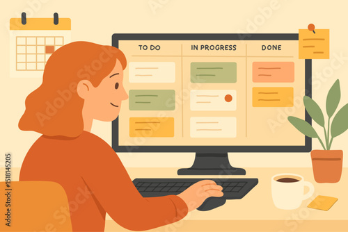 Task Planning, Person organizing to-do list and calendar on a computer screen