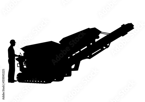 Industrial Crushing Machine Silhouette Operator and Equipment