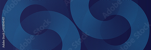 Abstract blue glowing geometric lines on dark blue background. Modern shiny blue circle lines pattern. Futuristic technology concept. Suit for cover, poster, banner eps 10.