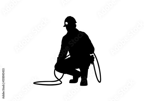 Silhouette of a Miner Underground Worker, Coal Mining, Industrial Labor