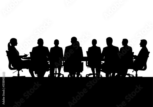 Silhouette of Business People in a Meeting Around a Conference Table
