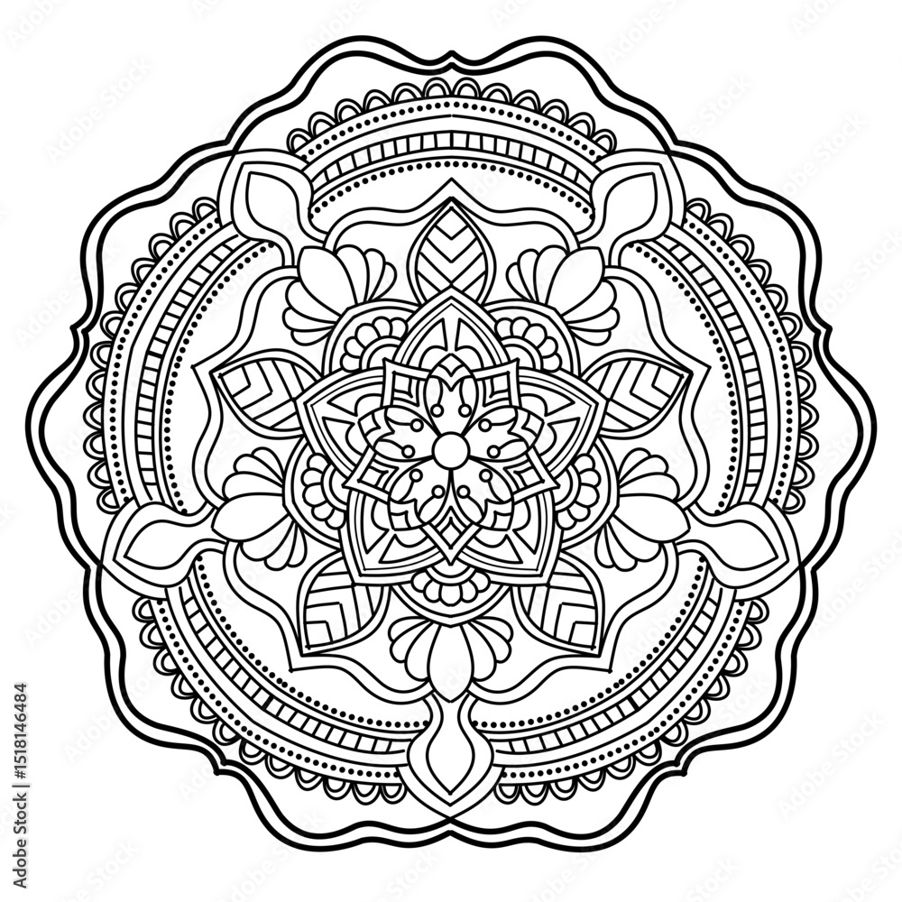 Fototapeta premium Mandala coloring book for adult ,black and white, vector illustration,outline,background,ethnic,fabric, Tattoo,Mandala Line Drawing with Mystic Tribal Decorations,floral