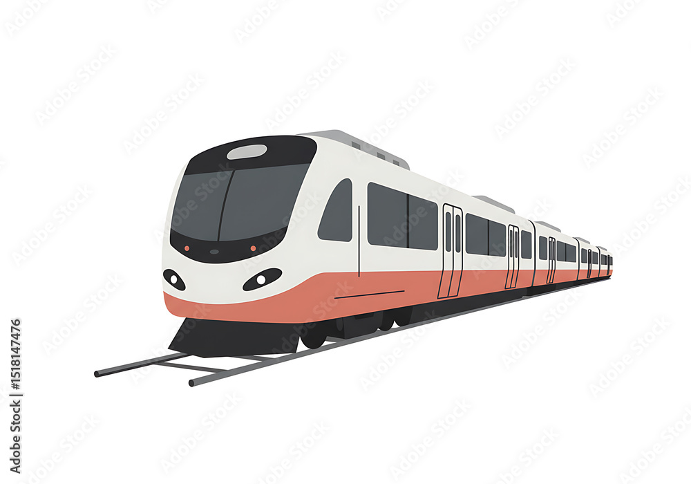 Fototapeta premium Modern Commuter Train on Tracks, Efficient Public Transportation System