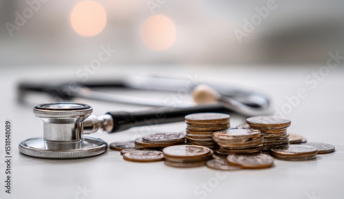 Healthcare cost with stethoscope and coins
