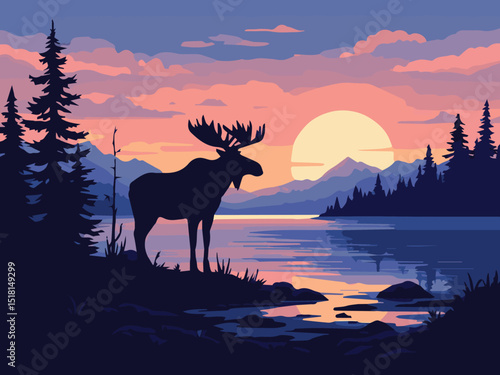 Sunset Moose in Canadian Wilderness