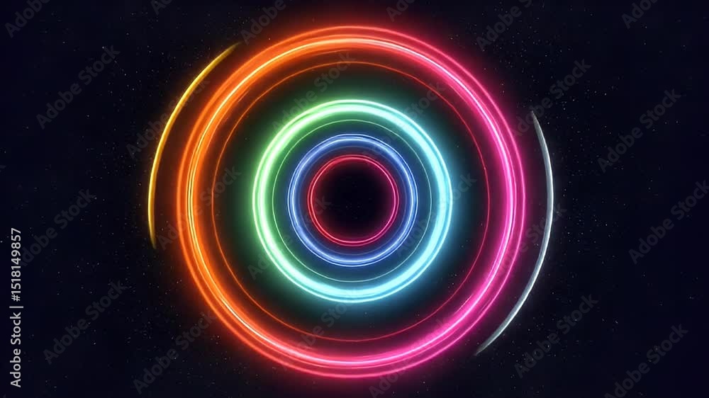 Glowing Rainbow-Colored Circular Motion Animation With Concentric Light Rings and Techno Vibe Glowing Rainbow-Colored Circular Motion Animation With Concentric Light Rings and Techno Vibe