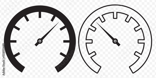 Black and White speedometer set. Vector illustration Speedometer, tachometer icon. Speedometer indicator icon collection on Transparent Background. EPS 10.