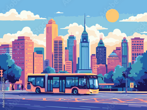 downtown street in the city with bus