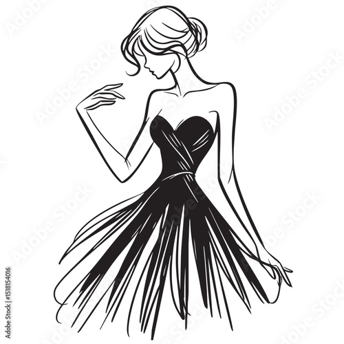 Stylish fashion models sketch. Fashion girls Silhouette. Woman in dress