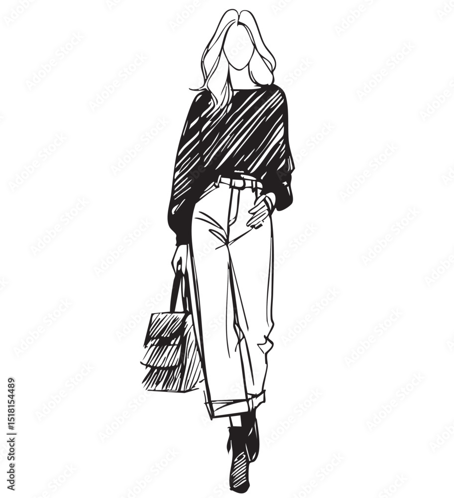 Fototapeta premium Stylish fashion models. Fashion girls Sketch. Woman in pants