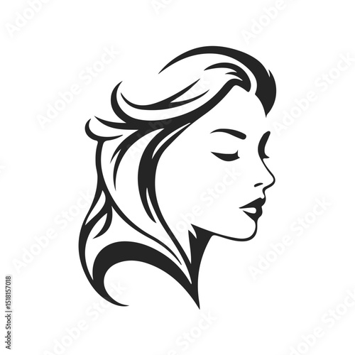 Elegant woman silhouette, female profile vector, beauty salon logo, lady face outline, stylish girl head design