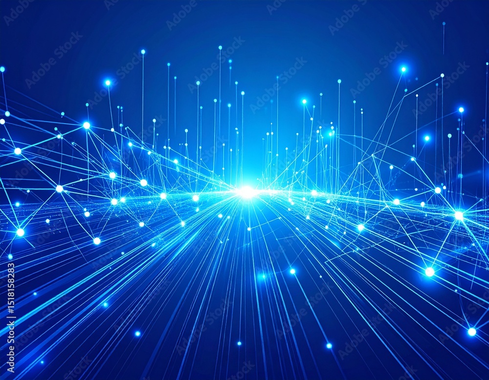 Obraz premium Abstract technology background with network connections, digital particles, blue tones, innovation concept, futuristic design