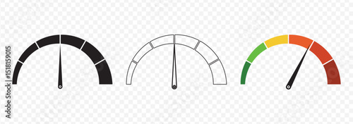 Dashboard speedometer icons set. Tachometer icon isolated. Performance indicator sign. Car speed. Fast internet speed sign. Stock flat vector elements on Transparent Background. EPS 10.