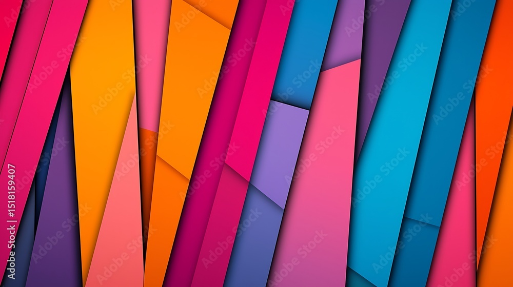 Fototapeta premium A vibrant abstract composition featuring overlapping geometric shapes in bold pink, orange, purple, and blue hues.